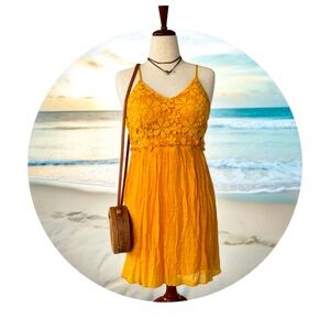 NWT Floral Embroidered Sundress in Yellow/Gold. Comfortable Fit and Flare